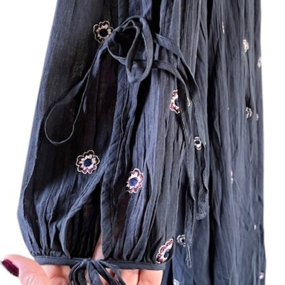 Free People Chasin Spring Maxi Bodysuit Black Dress Button Floral Embroidered S - Picture 10 of 16